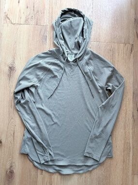 Sage Collective Women’s Gray Hoodie, Thumbholes, Ribbed 4-Way Stretch Pullover S